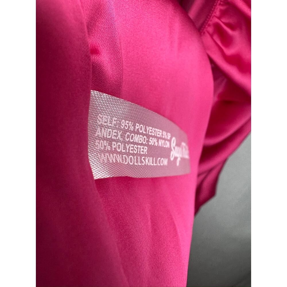 375. Sugar Thrillz Hot Pink Satin Ruched Bodycon Mini Dress Size XXS - Picture 8 of 9